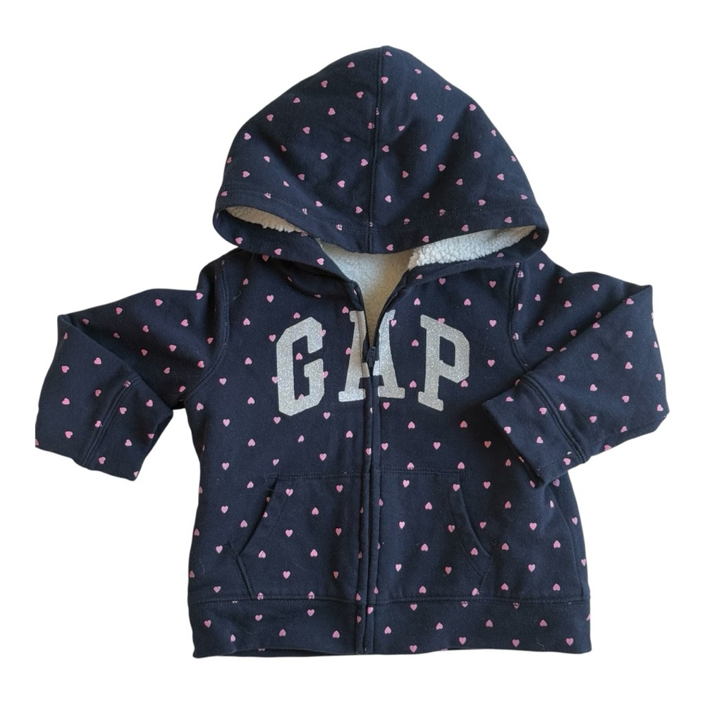 GAP Blue and Pink Sweatshirt with Hood and Zipper SILVER GLITTERY LOGO
